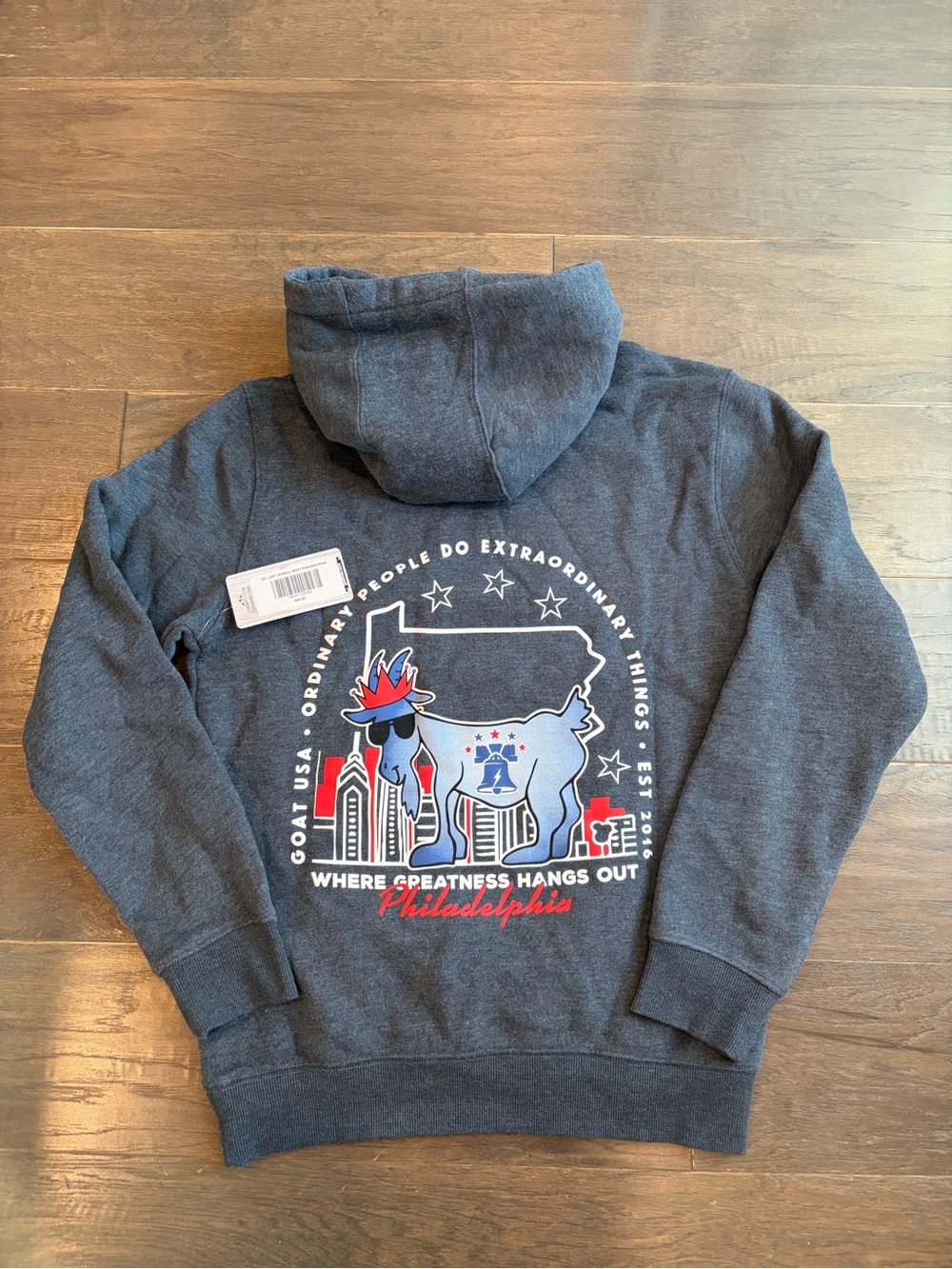 Philadelphia GOAT USA Graphic Hoodie - Dark Heather Gray adult xs NWT